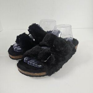Unbranded Sandals Faux Fur Black Casual Cozy Boho Cork Grunge 8.5